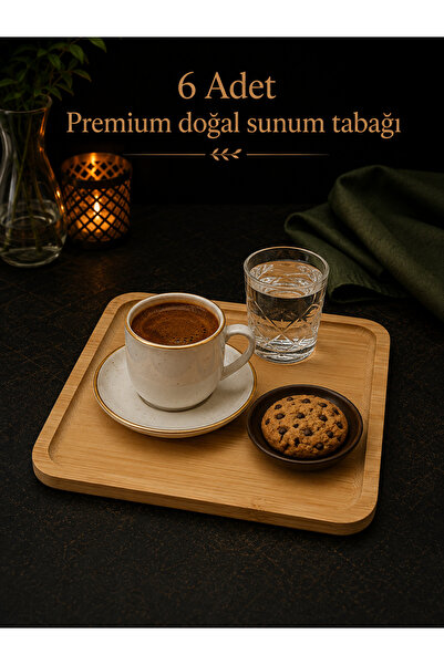 NUHA 6’lı doğal bambu kahve sunum tabağı & çerezlik