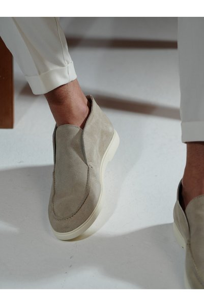 TETRİ Angela Model Genuine Leather Handmade Beige Suede Casual Shoes