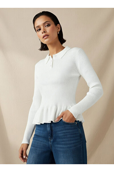 FAV Regular Fit Polo Peplum Top with Ribbed Design