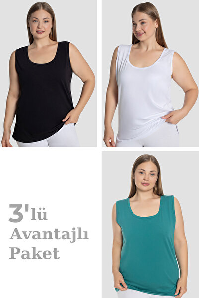 Arma Yıldız Women's Cotton Plus Size Thick Strap Undershirt 3-Pack