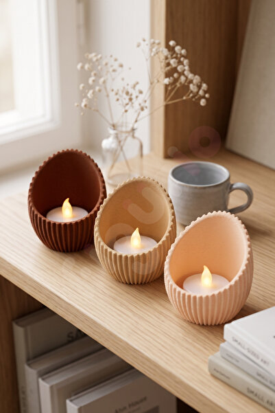 figurio Modern Açılı Mini Mumluk 3'lü Set / LED Mum Hediyeli