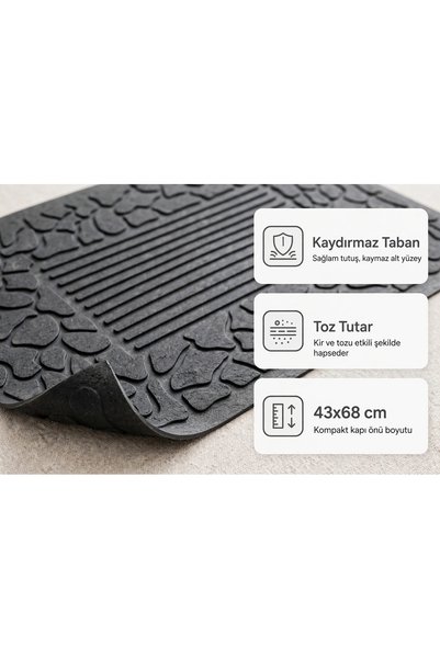 Evoris Delta Cc0C11A Black Stone Patterned Rubber Non-Slip Base Dust Catcher Door Mat 43X68 cm