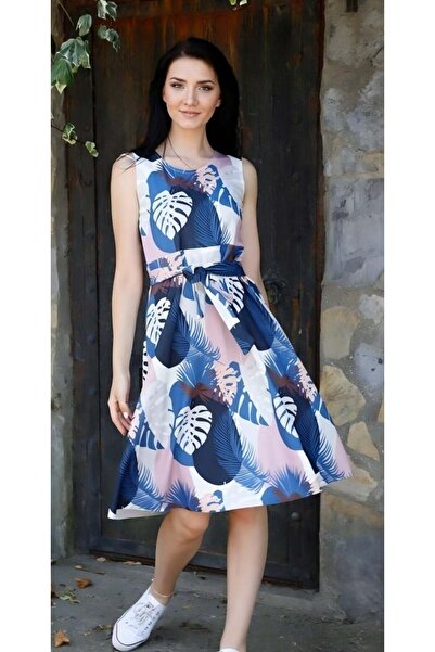 Modafeminen Desen1 Crew Neck Belted Dress 581334