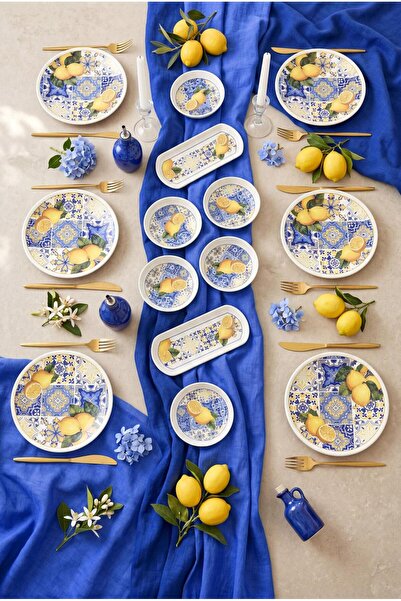 ALİNA HOME Serra 14 Piece Ceramic Breakfast Set for 6 People, Breakfast Set