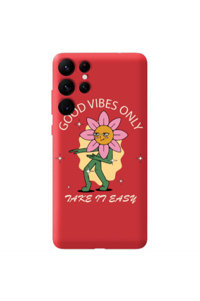 Other Samsung S22 Ultra Good Vibes Only Red Colored Silicone TPU Θήκη
