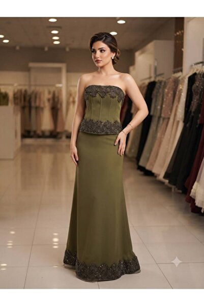 Pyramid masterpieces Olive Green Evening Dresses 445