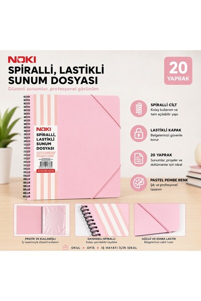 Noki Spiral Elastic Presentation File 20 Sheets Pastel Pink