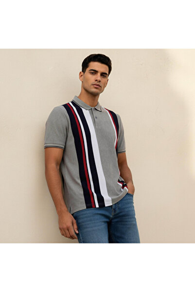 FAV Men Short Sleeves Striped Pique Detail Polo T-shirt