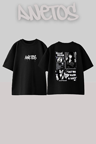 Anetos Billie Eilish_35 Dizajn Tiskana Unisex Oversize Crna Majica