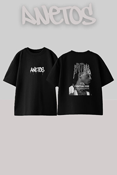 Anetos Central Cee 3 dizajn, štampana unisex majica velikog kroja, crna