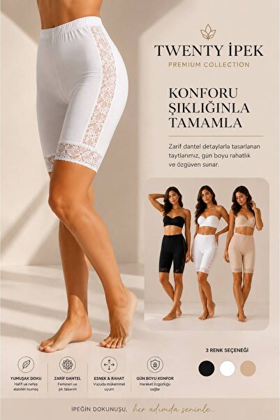 twenty ipek 3-Pack Women's Lace Detailed High Waist Shorts Leggings