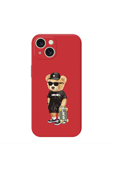 Other Apple iPhone 15 Bear with glasses Red Colored Silicone TPU Θήκη