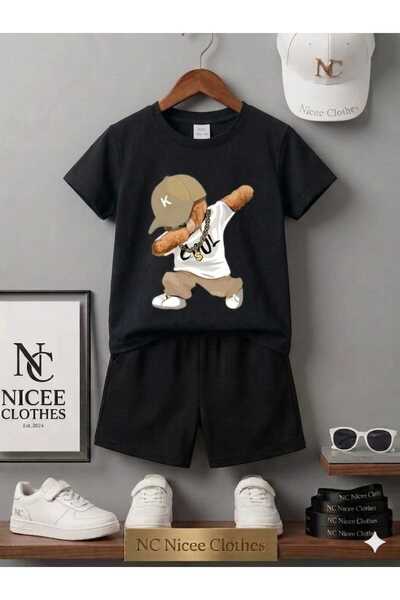 NC Nicee Clothes Summer Children's T-Shirt Shorts Unisex (Beige with Printed ...