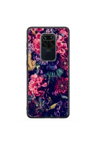 Other Xiaomi Redmi Note 9 Purple and pink flowers Black Glossy Θήκη