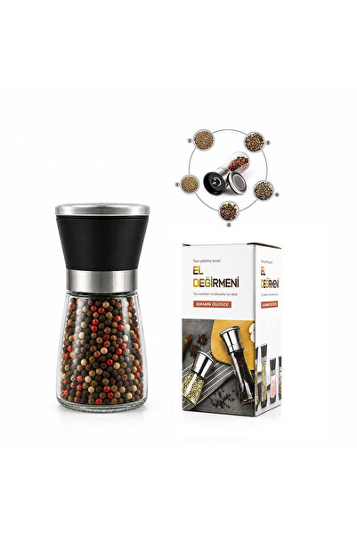 Go İthalat Hand Grinder with Small Glass Chamber - with Cover - Chrome-Plated...