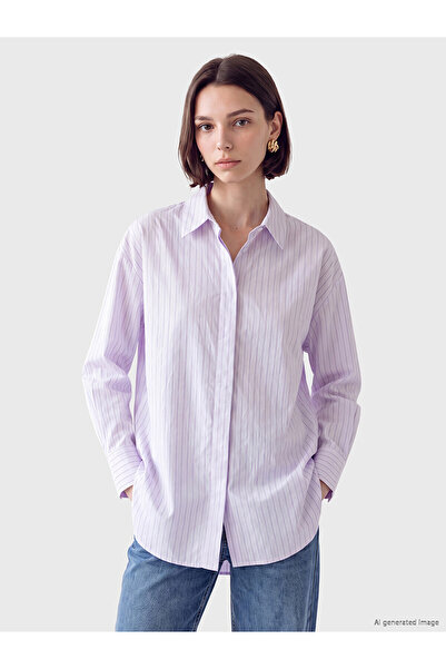 LC Waikiki Trendlucky Striped Modal Blended Women's Shirt Tunic with a Differ...