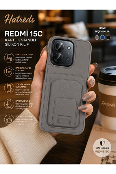 Hatreds Redmi 15C Uyumlu Kartlıklı Standlı Silikon Kılıf Kamera Korumalı Darb...
