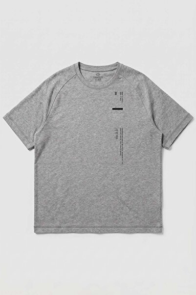 TOMMY LIFE Gray Melange Printed Oversized Short Sleeve Men's T-Shirt - 88465