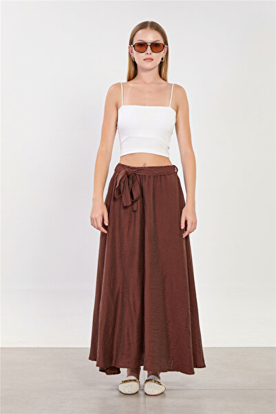 BARRELS AND OIL Women's Tie-Waist Shiny Voile Skirt - Bitter Brown