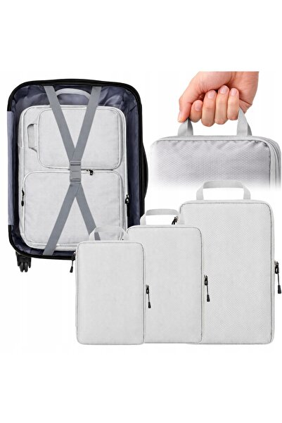 Korbi Set de 3 organizatoare de compresie pentru bagaje, gri