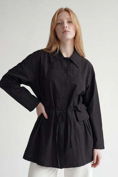 Levidor Black Waist Pocket Rope Detailed Shirt
