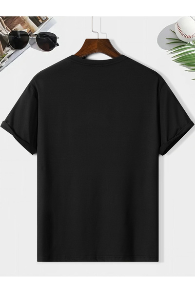 01THEONE Men'S Short Sleeve T-Shirt, Letter Print, Lightweight 180Gsm, Regular Fit Round Neck, Comfortable Stretch Summer Tee, Casual Daily Style Fashion Clothing, Gift Idea