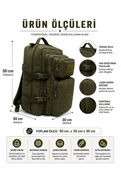 CAKARD Tactical 50L Military Backpack – Waterproof Outdoor, Camping, Mountaineering, Travel, and Tactical Backpack (50X30X30 cm)