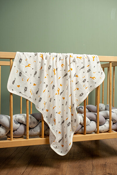 TWOO KİDS 85X90 cm Single Layer Baby Blanket 100% Cotton Patterned Swaddle Bl...