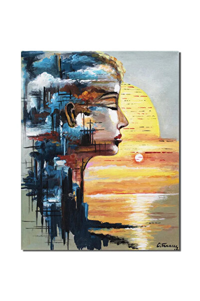 artnova Модерна ръчно рисувана картина на женско лице, Мечтая за морето, 50x4...