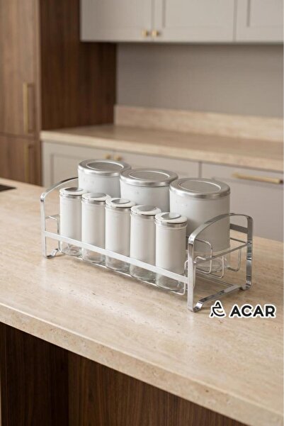 ACAR ARLO BEJ GÜMÜŞ 8 PARÇA STANDLI CAM BAHARAT SETİ