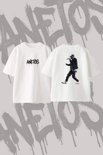 Anetos Eminem_18 Design Printed Oversize Crew Neck T-Shirt White
