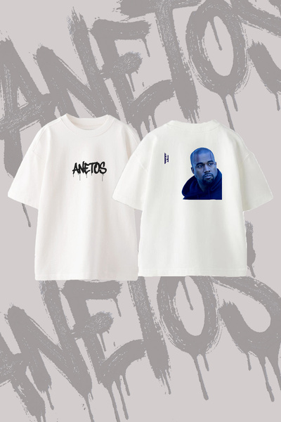 Anetos Kanye West_3 Design Printed Oversize Crew Neck T-Shirt White