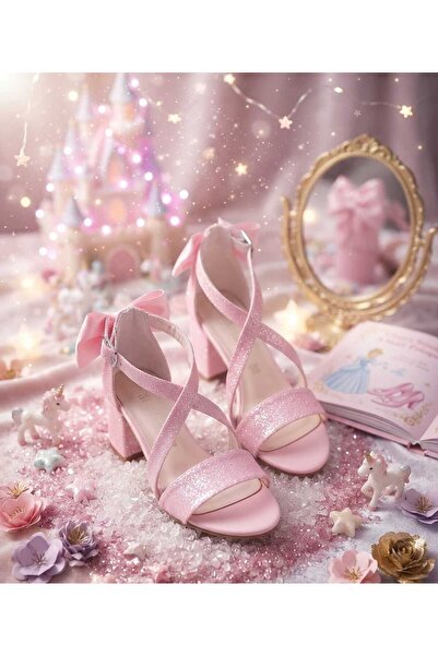 SGF KIDS Pink Cross-Sand Glittery Evening Dress Shoes with a Bow on the Back ...