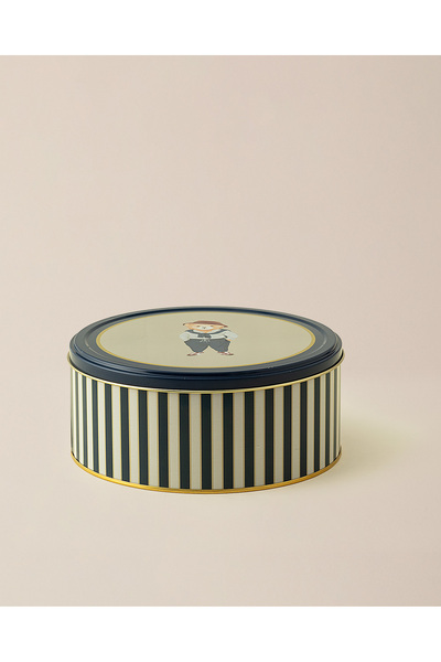 Madame Coco Jasmin Round Metal Box - Medium Size - Navy Blue/Beige