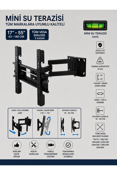 Eranura 22"-49" İnç Lcd Led Monitör ve Tv İçin Kelebek Hareketli Duvar Askı A...