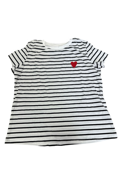 OEM Tricou sport femei, dungi, broderie inimă roșie, alb, măsura M
