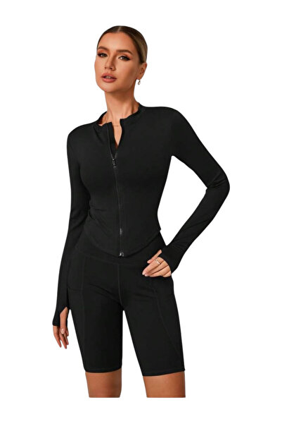 OEM Jacheta dama, yoga, maneca lunga, neagra, marimea S