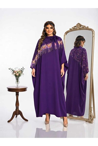 sea gulf Luxurious Robe with Embroidery on the Front with 3D Embroidery and o...