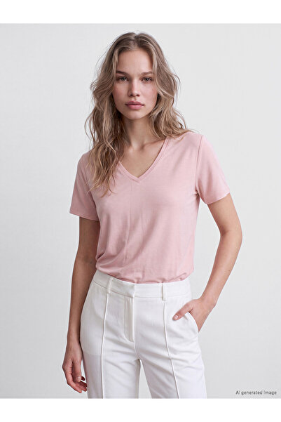 LC Waikiki Pink V-Neck Women's T-Shirt