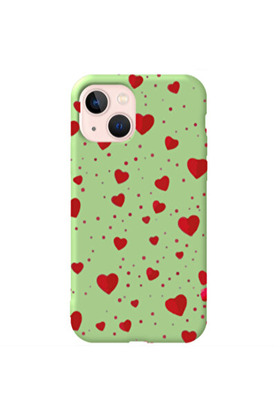 Other Apple iPhone 13 Dot hearts Light Green Colored Silicone TPU Θήκη