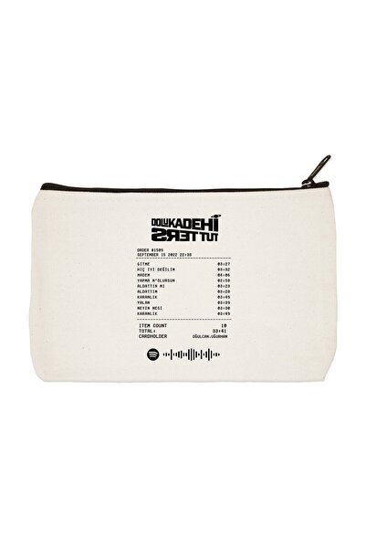 handanca Clutch Dolu Kadehi Ters Tut Album Receipt Baskılı Bez Makyaj Çantası...