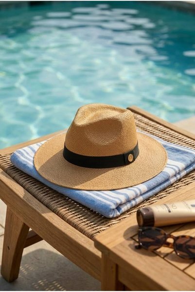 Gigi Luxe Pălărie Fedora din paie cu protecție UV pentru femei