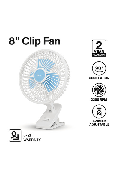 IQRAA 8-Inch Oscillating Clip Fan with 2200 RPM Adjustable Speed Power