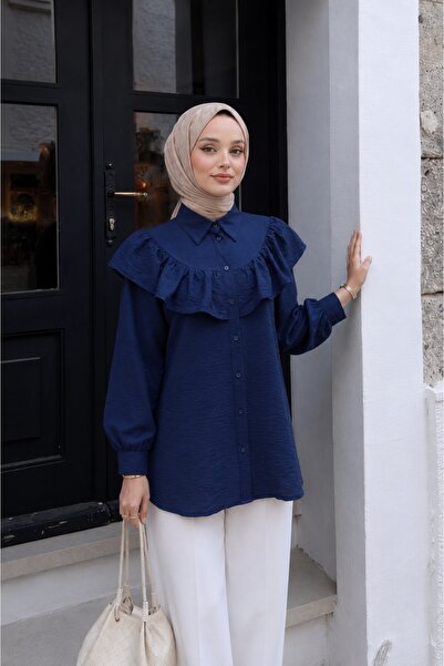 Lunfia Fırfırlı Düğmeli Rayon Tunik - Laci