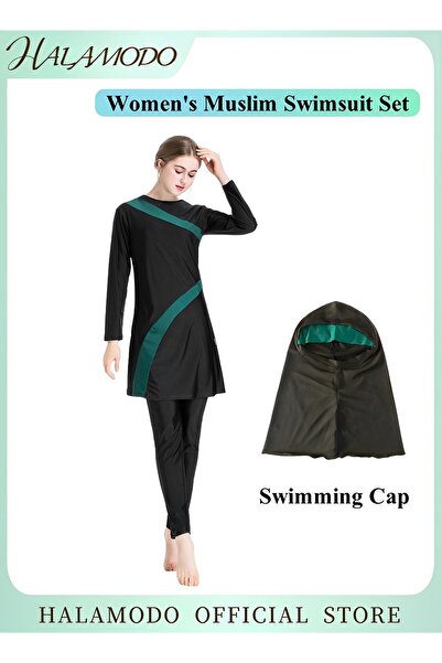 HALAMODO Muslim Swimsuits for Women Rash Guard Swimwear Top Pants with Hijab/...