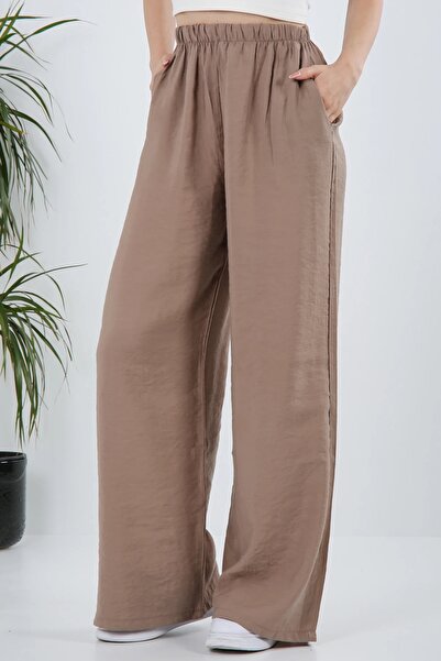 Veni Life Women's Elastic Waist Pocketed Casual Modal High Waist Wide Leg Pants