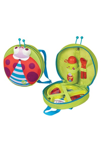 OOPS Rucsac de picnic pentru copii, viu colorat, cu tacâmuri și recipient pen...