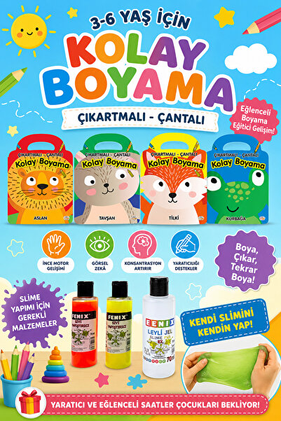 0-6 Yaş Yayınları Easy Coloring Sticker Bag Set Suitable for Ages 3-6 - 4 Books