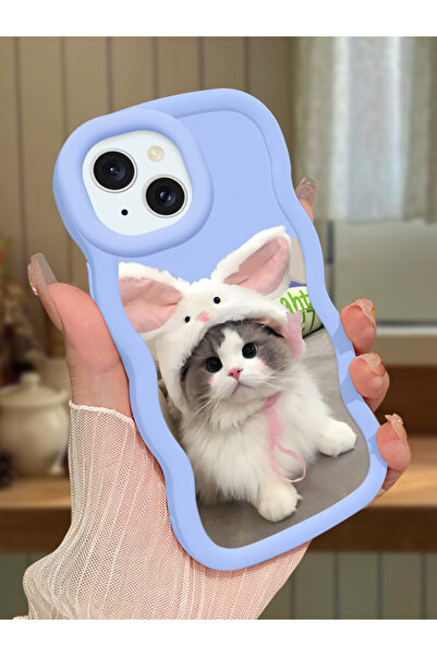PATTERNOVA iPhone 13/14 Uyumlu Tavşan şapkalı kedi dalgalı kılıf, yumuşak tam...