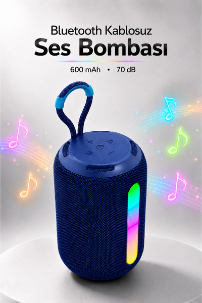 Badem10 Taşınabilir Mavi Bluetooth Hoparlör RGB LED Işıklı Güçlü Ses Bombası ...